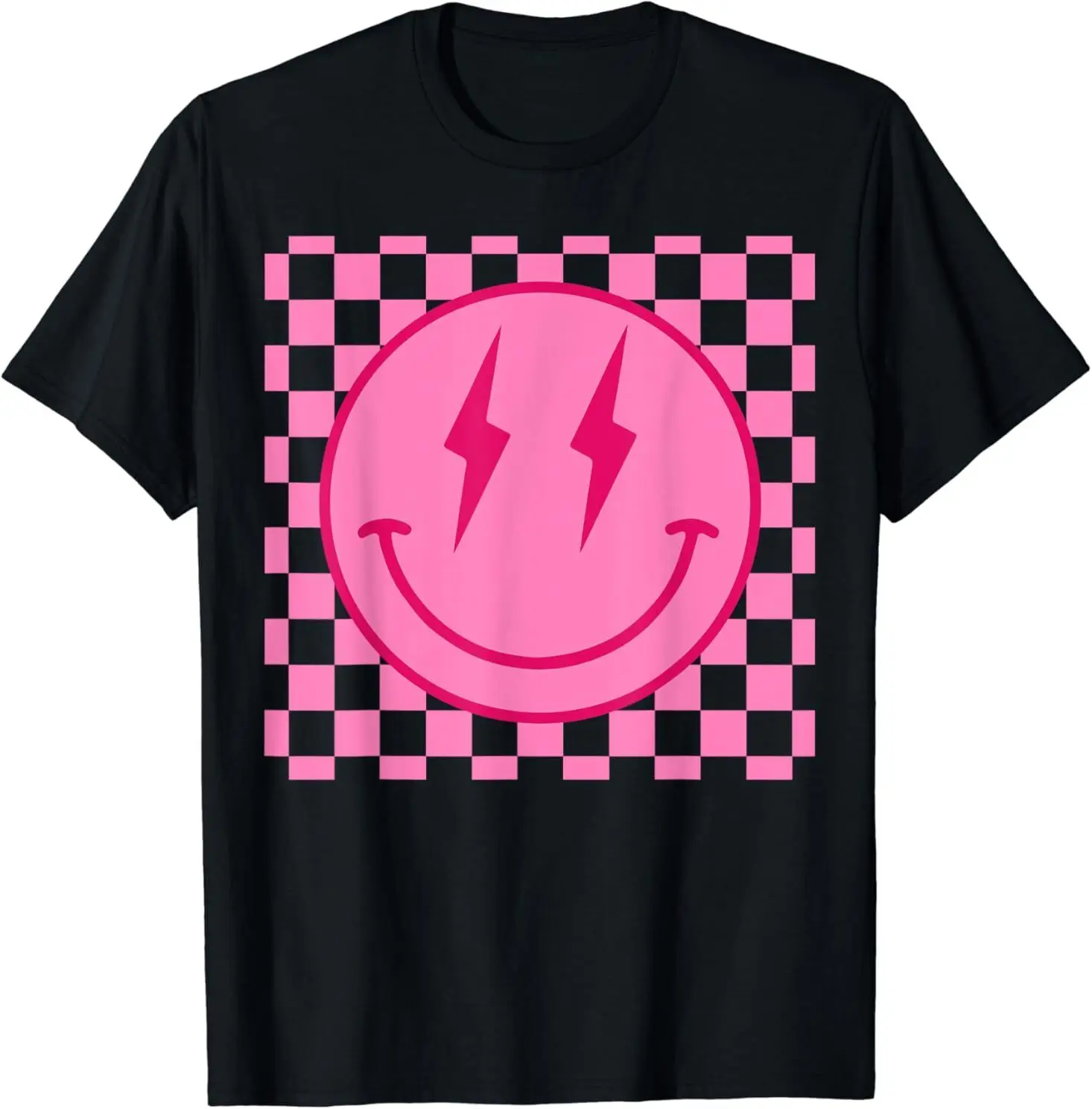 

NEW LIMITED Retro Happy Face Shirt Checkered Pattern Tee T-Shirt S-3XL