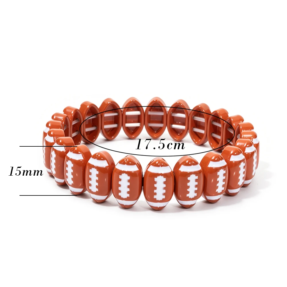American Football Bead Stretch Bracelet, Brown White Rugby Ball Beaded Stackable Wristband, Sport Fan Game Day Outfit Accessory