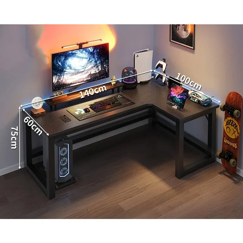 Modern Home Hoek Esports Tafel Computer Speltafel Desktop Metalen Frame L-vormig Desktop Bureau Boekenplank Gecombineerd Slaapkamerbureau