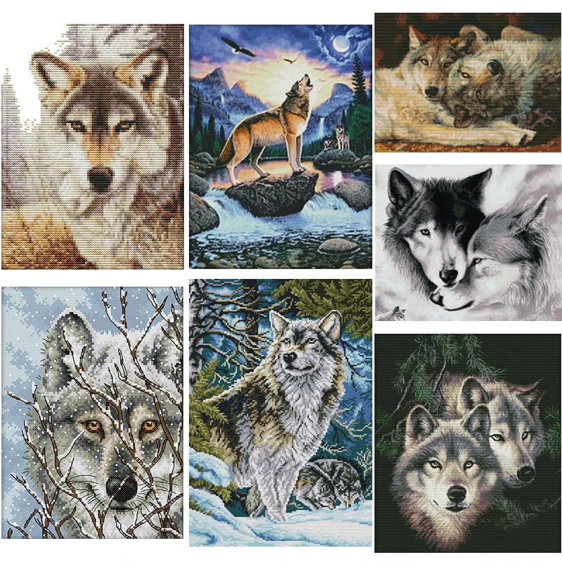 

Wolf Pattern Series Animals Printed Cross Stitch Kits DIY Handmade Needlework Aida 14CT 16CT 11CT White Fabric Embroidery Crafts