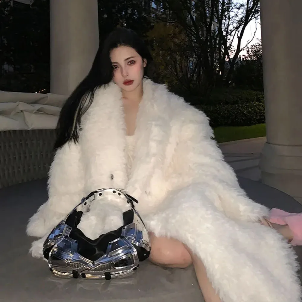 Fashion Fur Jacket For Women 2023 Faux Fur Beach Wool Super-long Knee-high Coat Ladies Elegant Black Long Winter Overcoat Female
