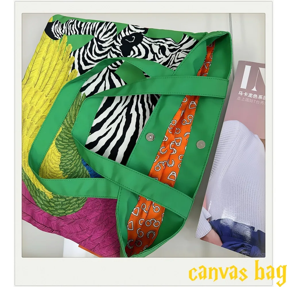 Fashion Multi-color Canvas Bag Women\'s Handheld Cloth  Large Capacity Carrying Book Bag Shoulder Bag Commuter Work Shoulder Bag