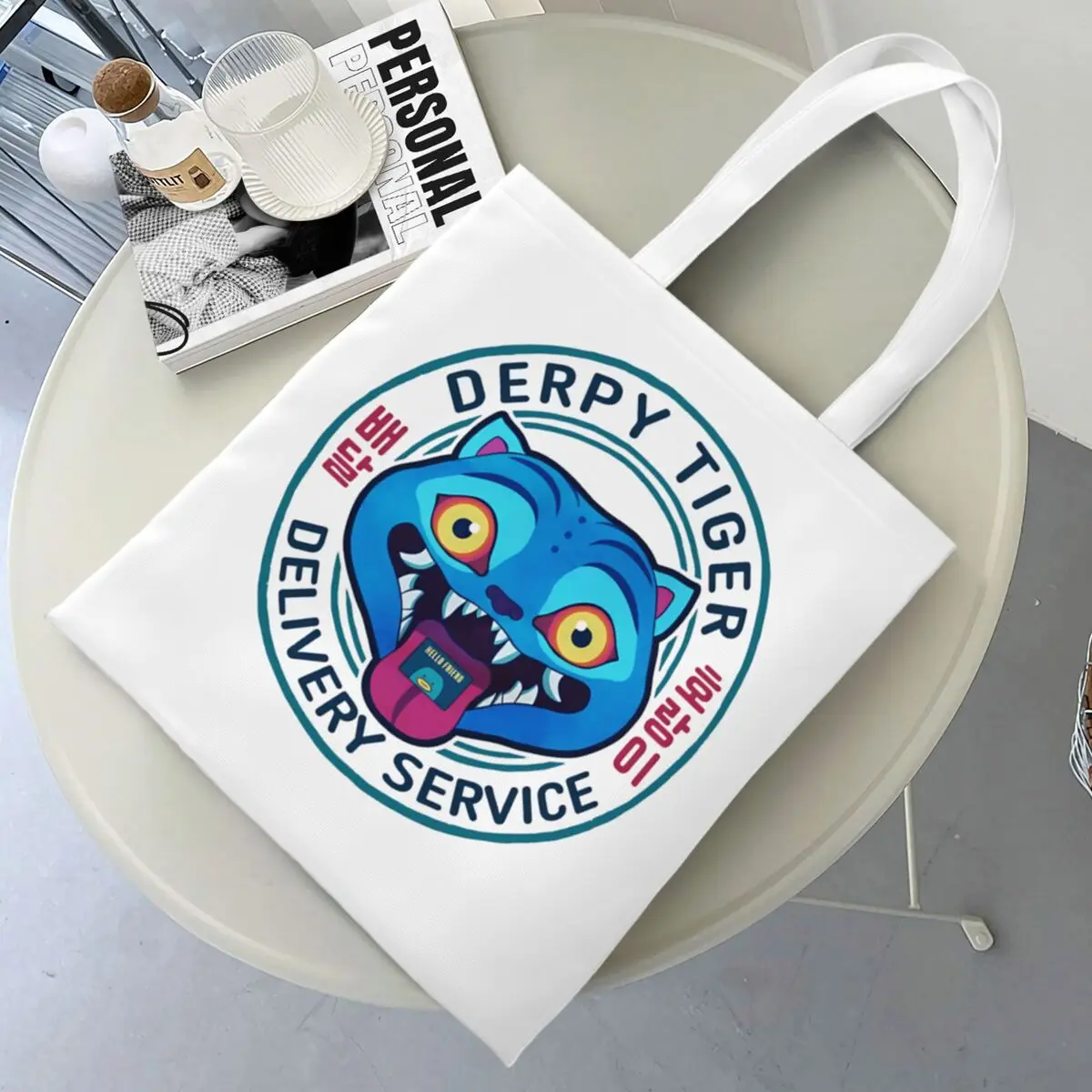 

KPop Demon Hunters Huntrix Blue Tiger Derpy Merch Canvas Tote Bag for Women Simple style Fashion Bags Handbang