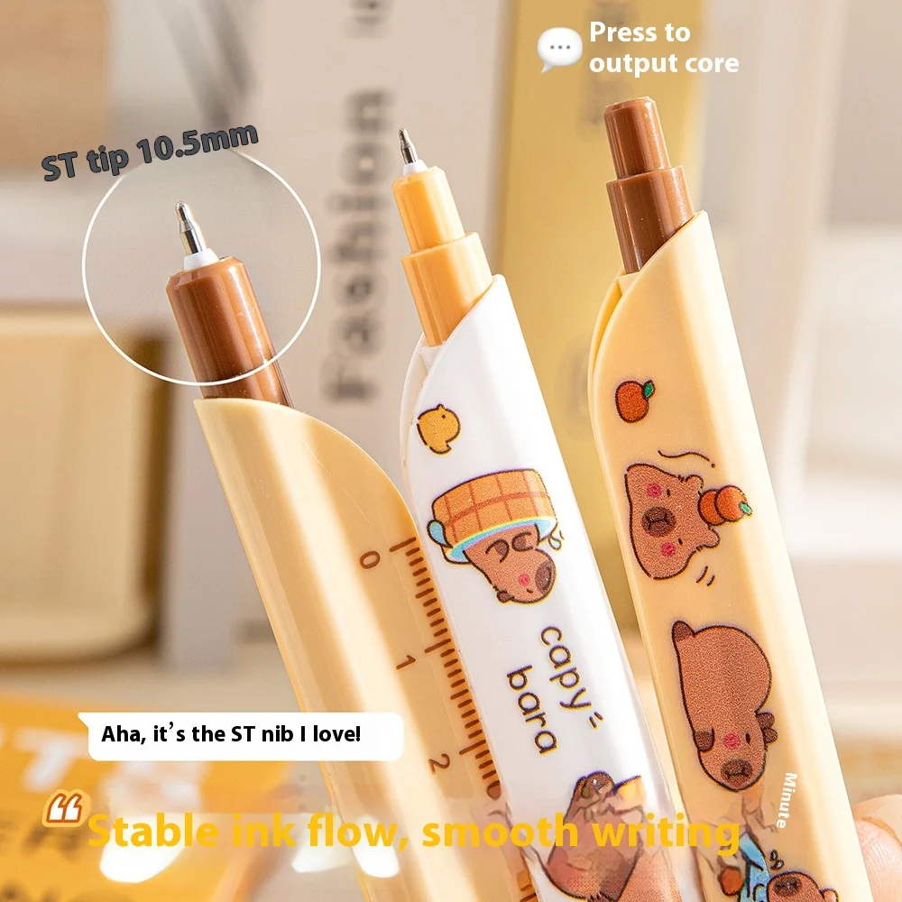6pcs Cute Kawaii Capybara Animal Shape Gel Pen Multifunction Bookmark Ruler Signature Writing Pens School Office Supplies Gift