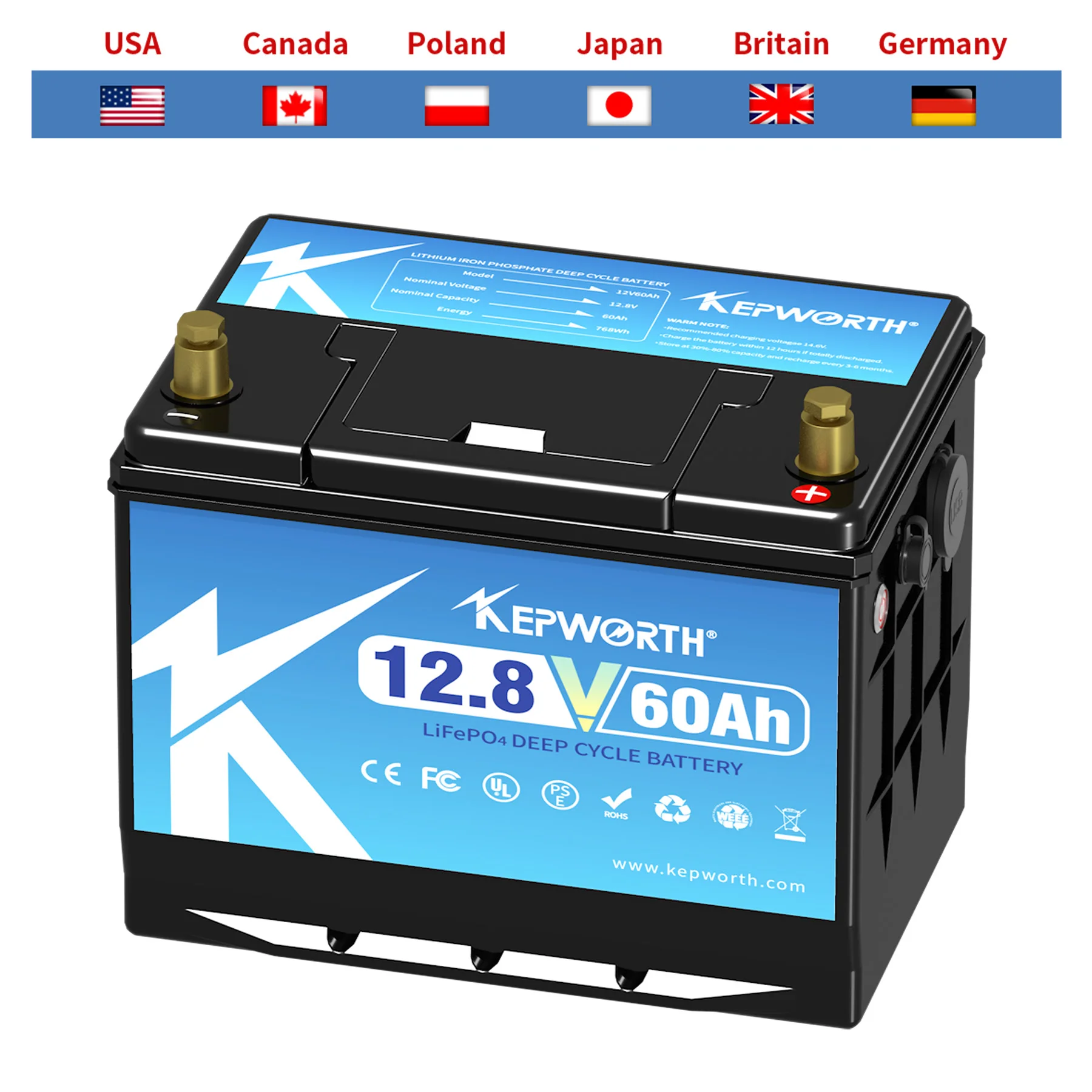 12V 60Ah LiFePO4 Solar Storage Battery Built-in BMS Lithium Batteries For RV Campers Golf Cart Off-Road Off-grid Solar Energy