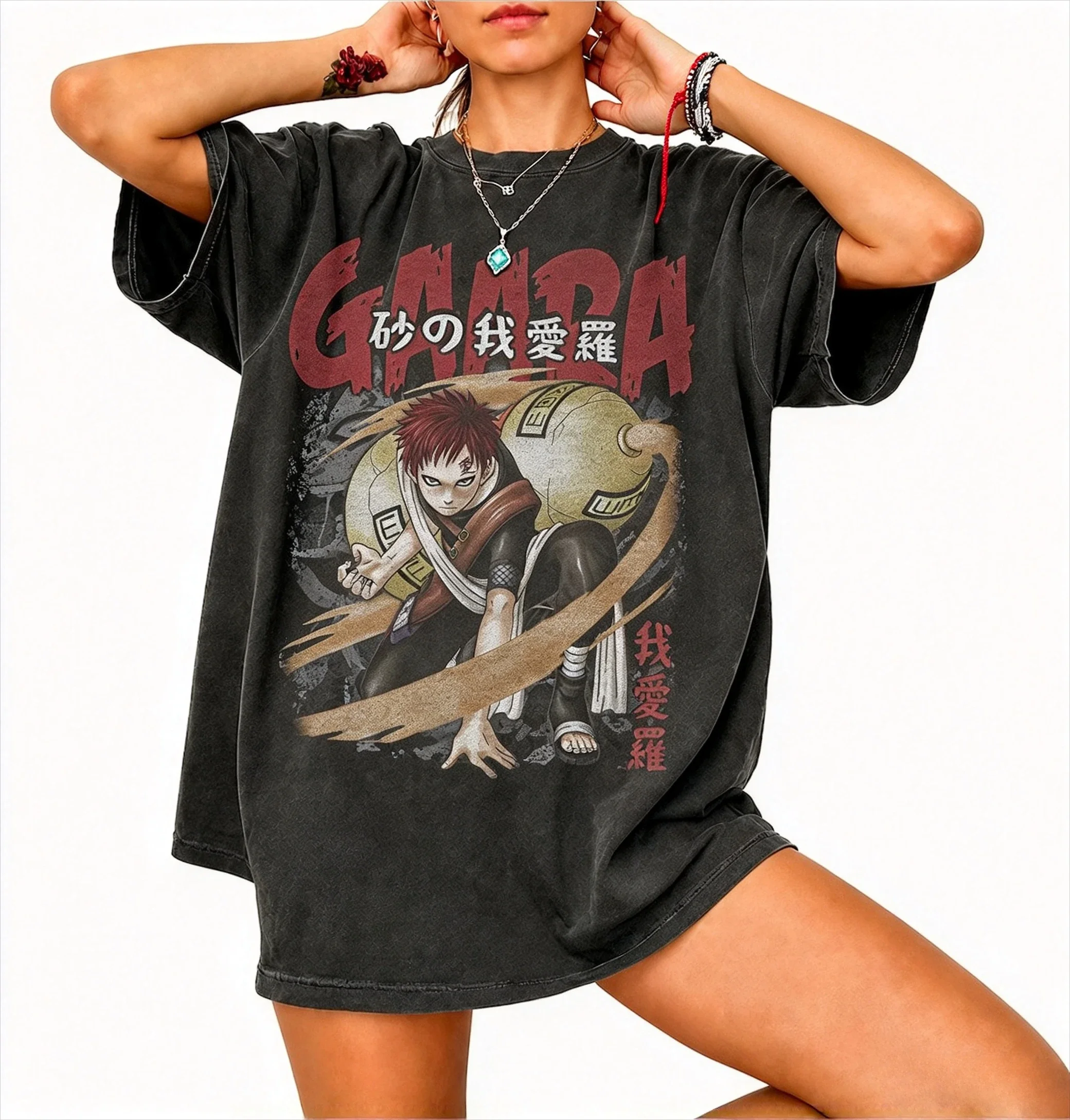 Naruto Gaara Anime T Shirt Vintage Manga Graphic Print Men Women and Kids Casual Short Sleeve Tee High-quality Streetwear