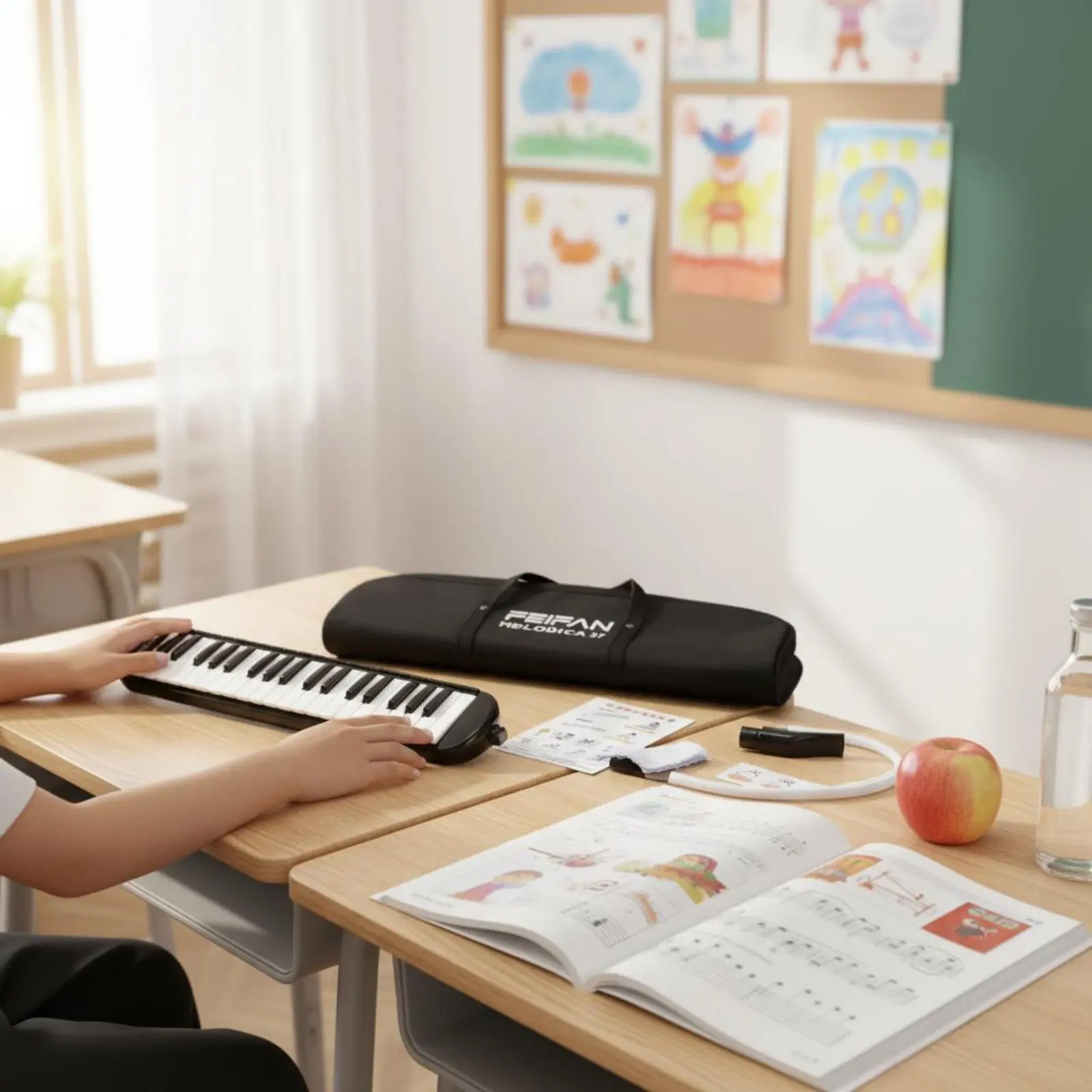 37 Key Melodica Includes Mouthpiece and Tube Wind Piano Pianica Engraved Notes on Buttons Mouth Organ Keyboard for Children