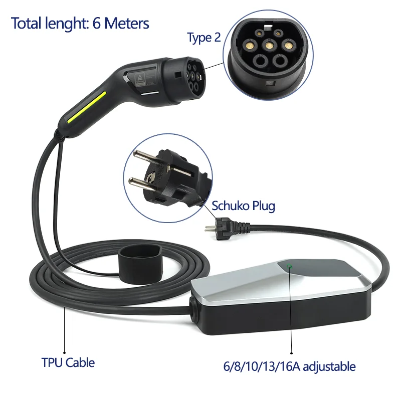 EV-oplader Type 2 Type 1 Oplaaddoos voor elektrische auto 6A-16A 10 meter 4 meter 1 fase 3 fase EVSE-oplaadkabel Modus 2
