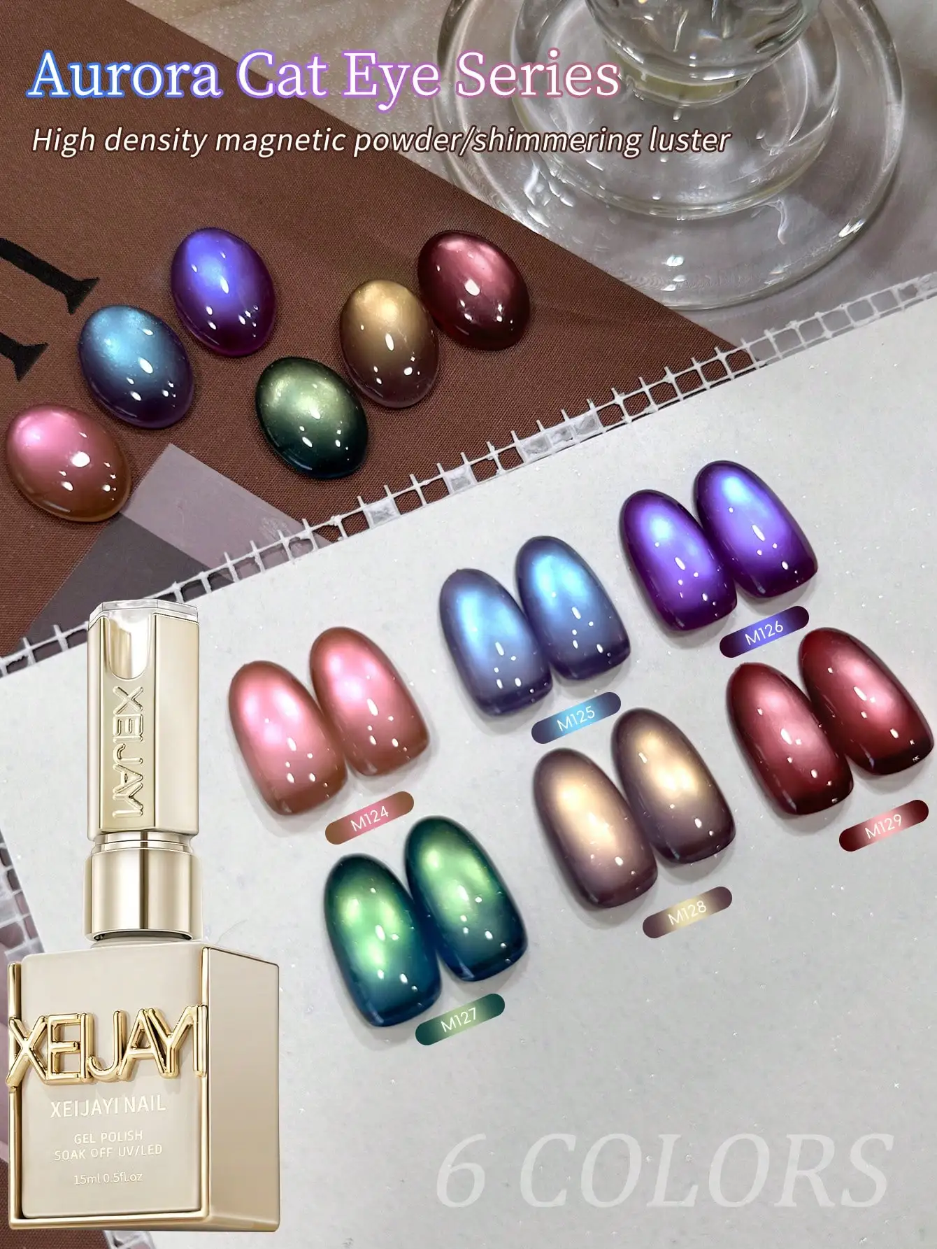 6-delige Aurora Effect Gel Nagellak Set, Langdurige Hoogglans Geen Veeg Top Coat, voor DIY Nail Art