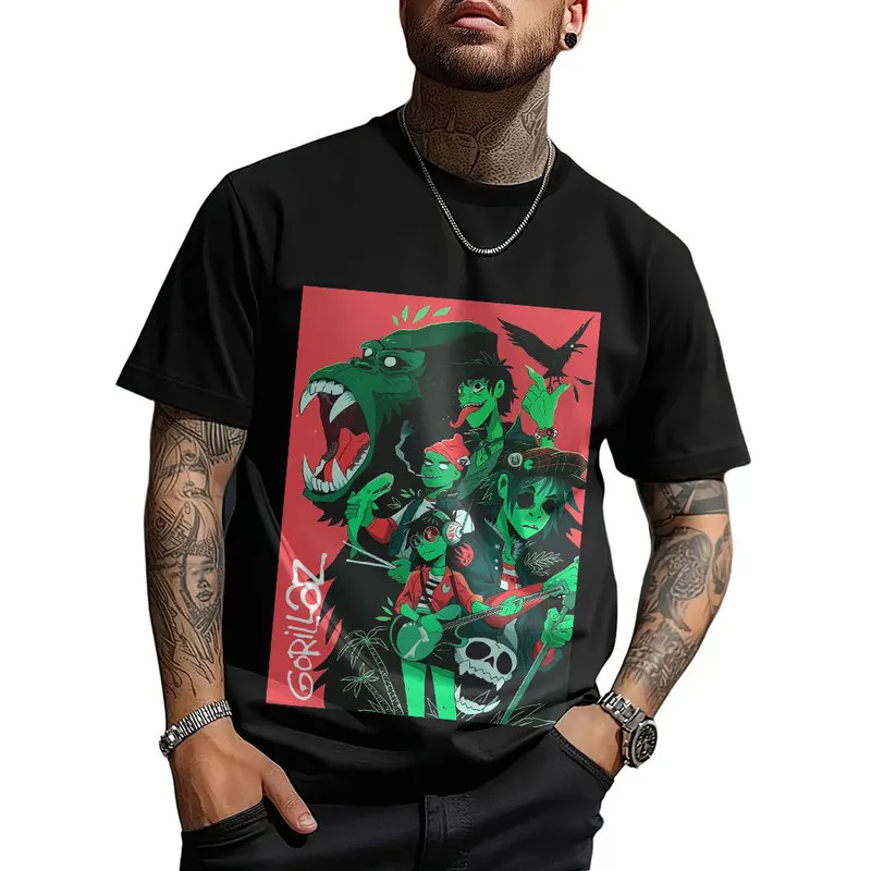 Gorillaz Virtual Rock Band Graphic T‑shirt Unisex Vintage Y2K Tee Hip Hop Streetwear 0824 Casual Cotton Tops S-6XL Fan Gift