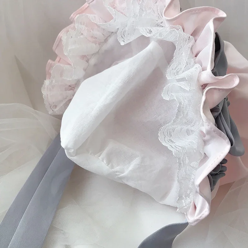 ロリータ少女ヴィンテージ帽子ビクトリア朝のボンネットフリルメイドコスプレ弓レース帽子女性のための