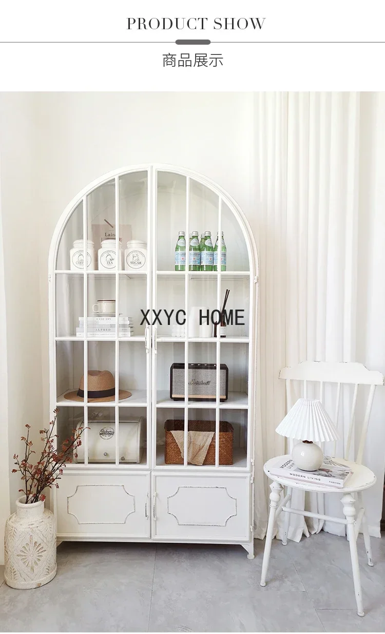 French Retro Country Glass Open-Door Dining Side Locker Storage Display Bookcase Storage Wine Cabinet storage
