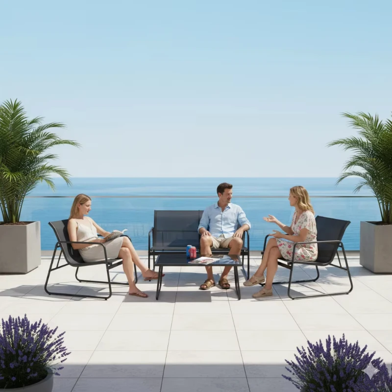 All-Weather Garden Sofa Set Outdoor Comfortable Patio Furniture & Metal Outdoor Conversation Set Garden & Patio Set