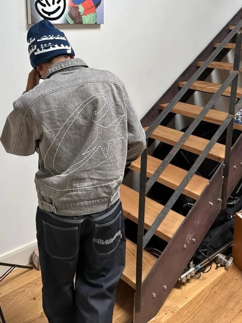 

American High Street Demon Island Jeans Jaet Set ex INS Street Casual Autumn Winter Trendy Brand Outerwear Cotton Fabric