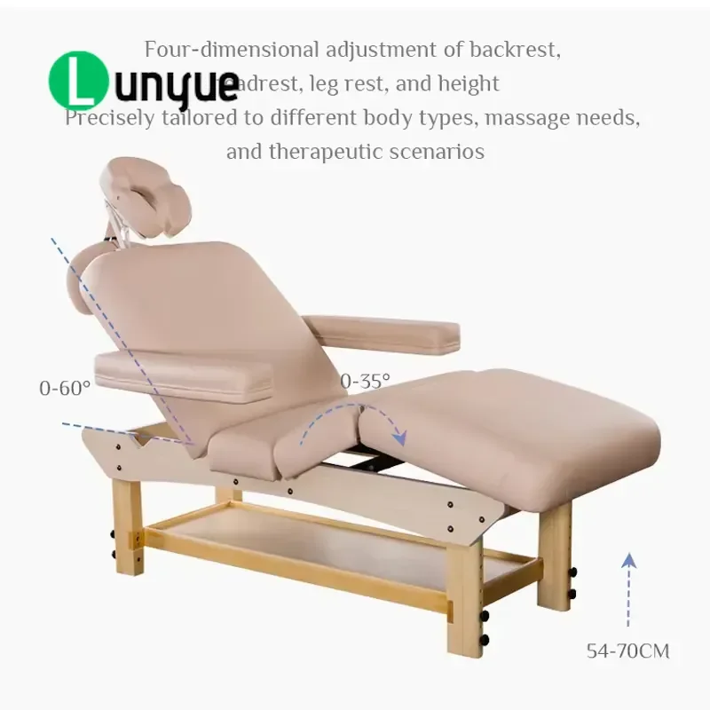 Solid Wood Massage Bed Adjustable Height Curved Eyelash Beauty Bed with Large Storage Space for Spa Facial Treatment