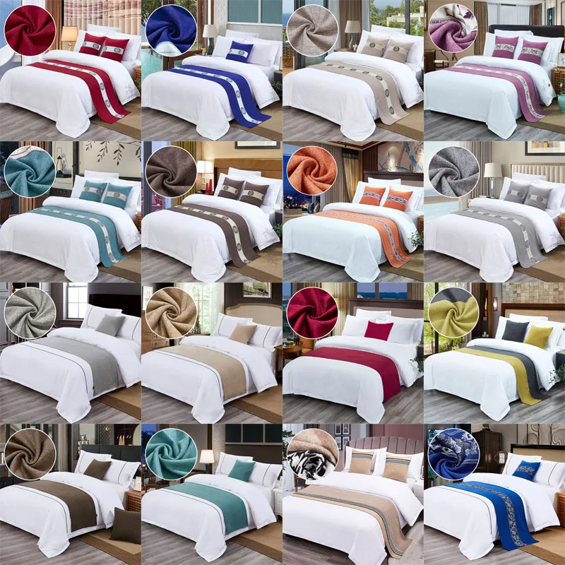 Solid Color Bed Runner Double Layer Bed Flag Throw Bedding Single Queen King Bed Cover Towel Home Hotel Decorations Bedding