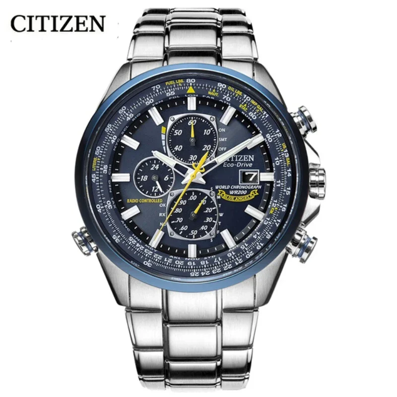 CITIZEN-Reloj de pulsera de cuarzo para hombre, cronógrafo multifunción de lujo con calendario, diseño de piloto de ángeles azules, marca