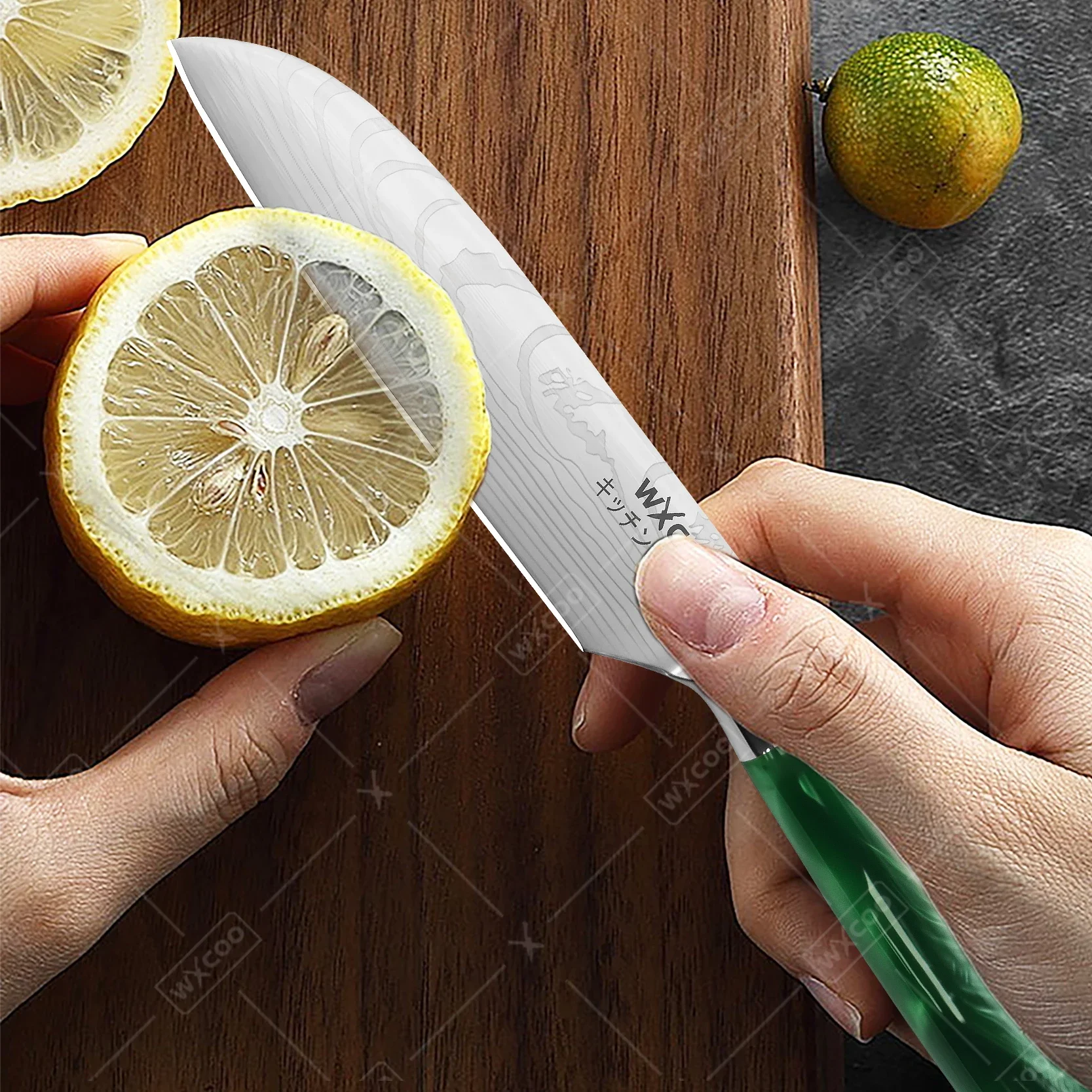 WXCOO Damascus Laser Japanese Knife Kitchen Scissor Stainless Steel Boning Cleaver Knife Butcher Santoku Fruit Slicing