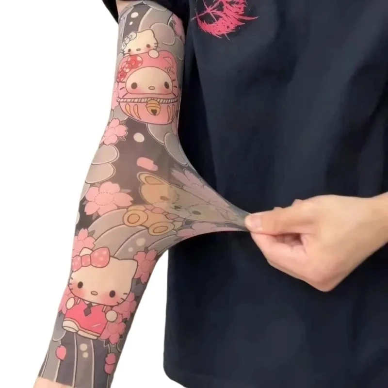 A Pair Hello Kitty Ultra-Thin Seamless Ice Sleeve Tattoo Design SunscreenUV ProtectionCuff Unisex Material Resistant Accessories