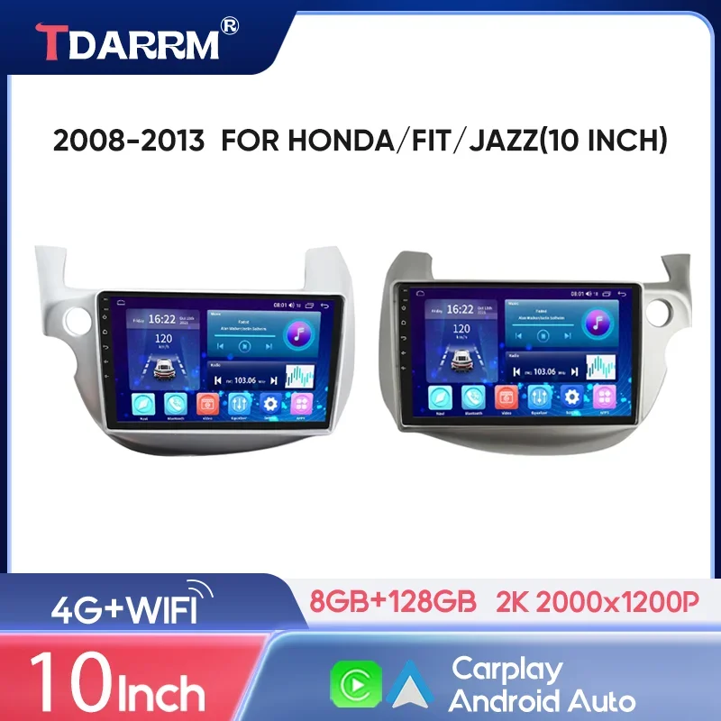 For HONDA Jazz Silvery 2008-2013 Hand Drive Car Radio Multimedia Video Player Navigation Stereo GPS 10Inch（Right Left）