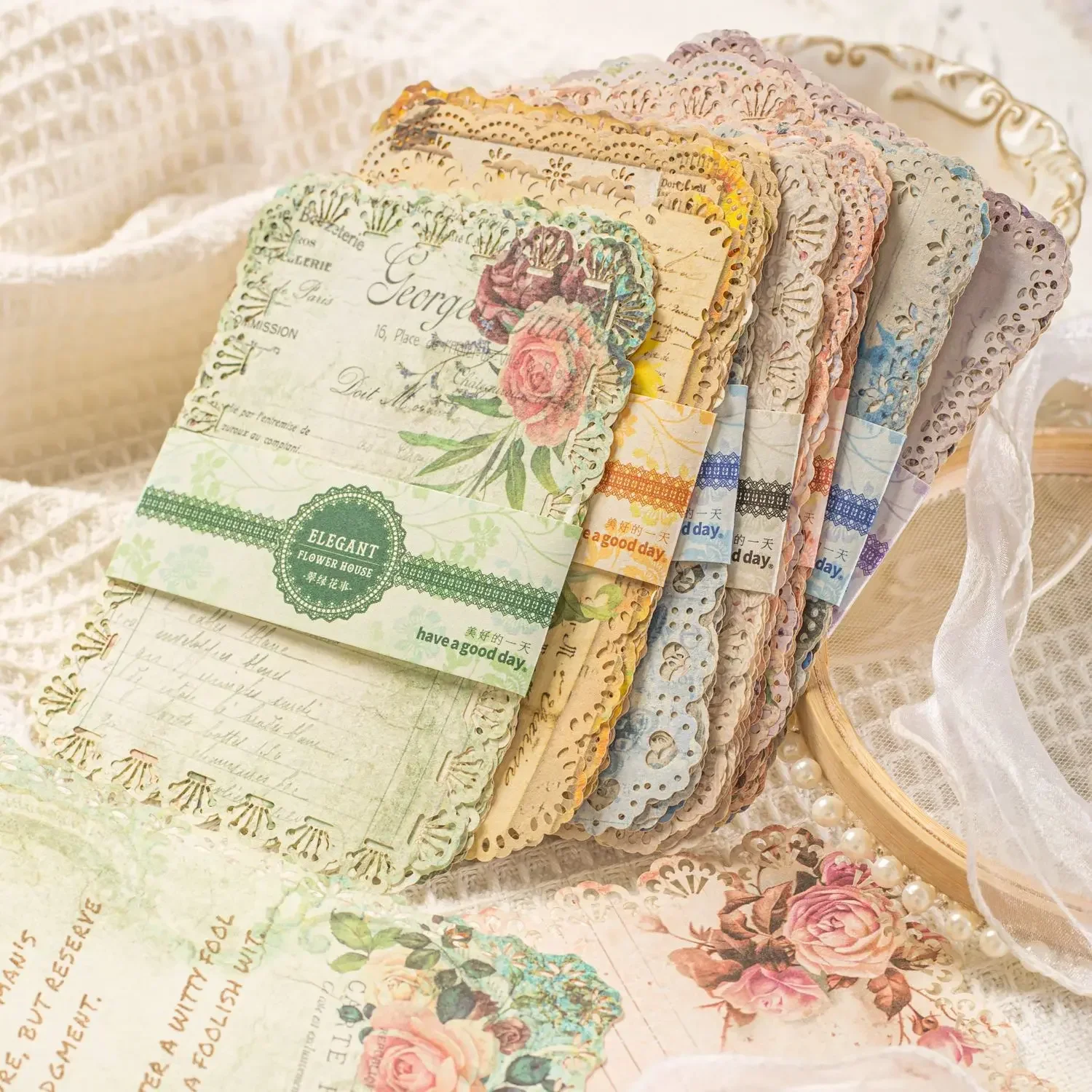 10Pcs Lace Material Paper Hollowed Flower Notebooks artistic Ledger Material Base Pad Writing Scrapbook Cut 106*172MM