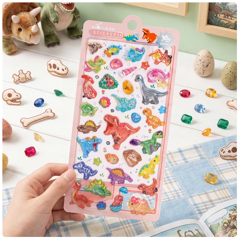 

1 pc/4 pcs Colorful Dinosaur World Cartoon 3D Relief Stickers Scrapbooking Diy Journal Cute Stationery Sticker School Gift