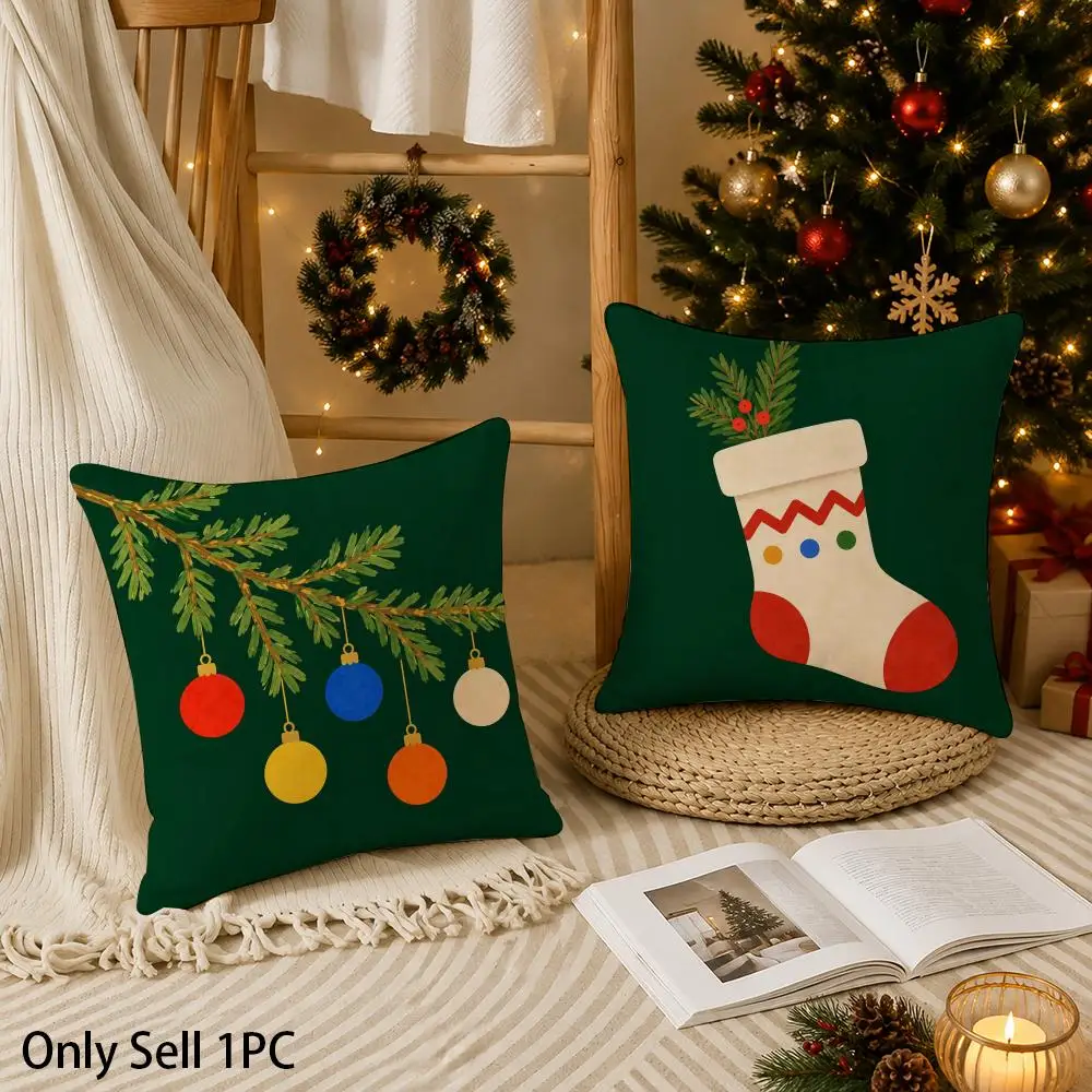 Nordic Christmas Reindeer Sleigh Gift Cushion Cover Christmas Plush Cushion Cover | Style Combination, Holiday Home Decor Gift