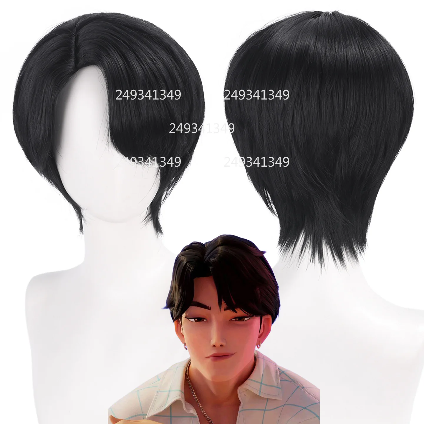 

Saja Boys Jinu Cosplay Wigs Kpop Demon Hunters Movie Dress Up Props Male Black Short Synthetic Wig Halloween Costume Accessories