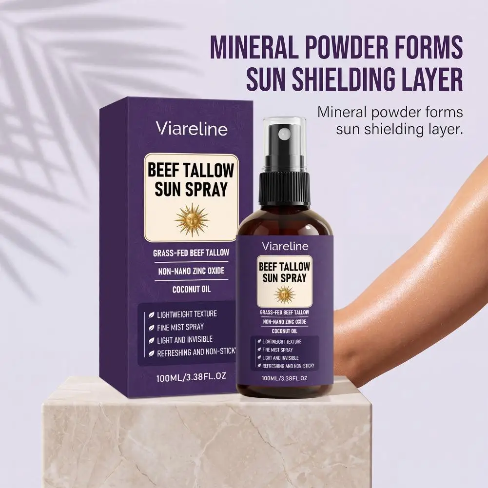100ml Grass-Fed Beef Tallow Sun Spray Coconut Oil Lightweight Fine Mist Spray Refreshing Summer Outdoor Face Body Sunscreen Mist