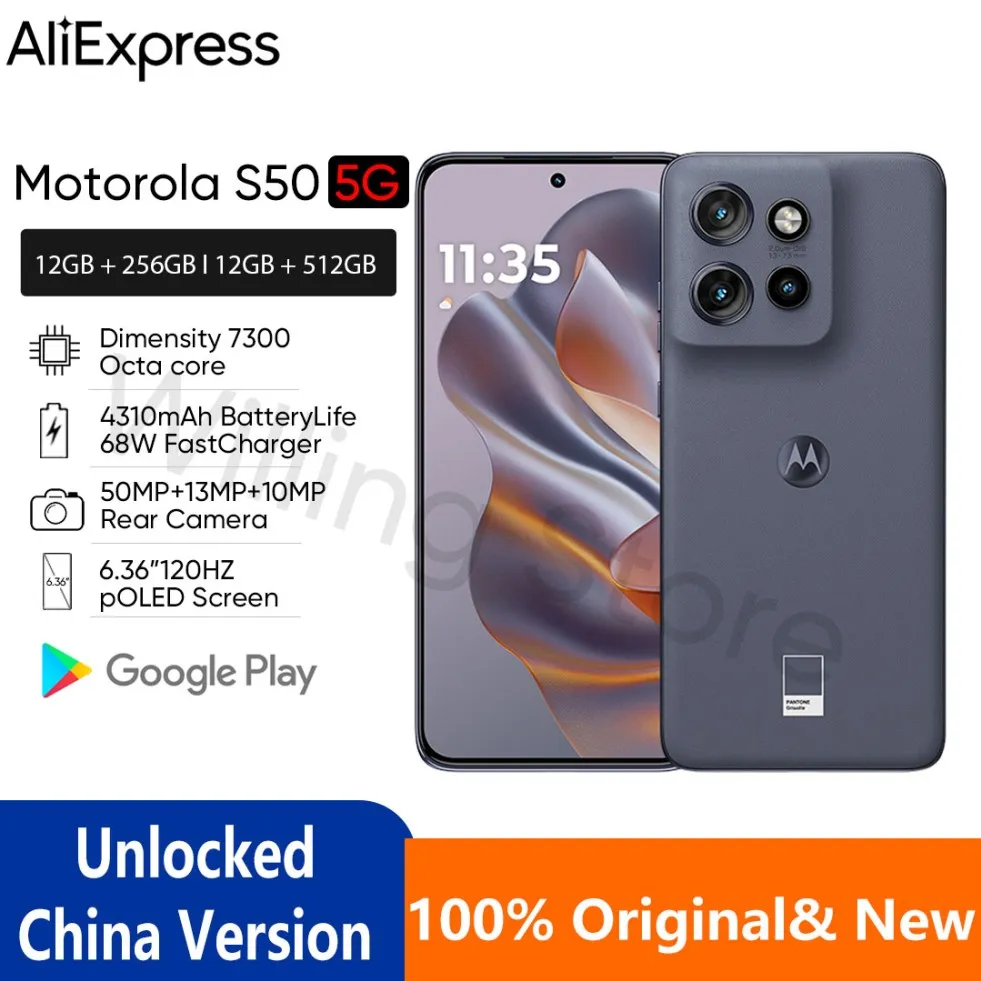 Motorola s50 Smartphone Moto s50 Dimensity 7300 5G Mobile Phone 6.36'' 120Hz P-OLED Display 4310mAh 68W SuperVOOC 50MP Camera