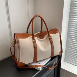 Bolso de mano Retro para mujer, bolsa de equipaje de viaje de lona, corta, de gran capacidad, con colisión de Color