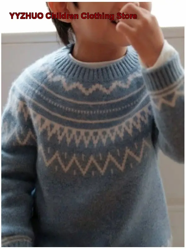 Kids Pure Cashmere Sweater Autumn Winter Turtleneck Jacquard Knit Elegant Base Layer Round Neck Girls
