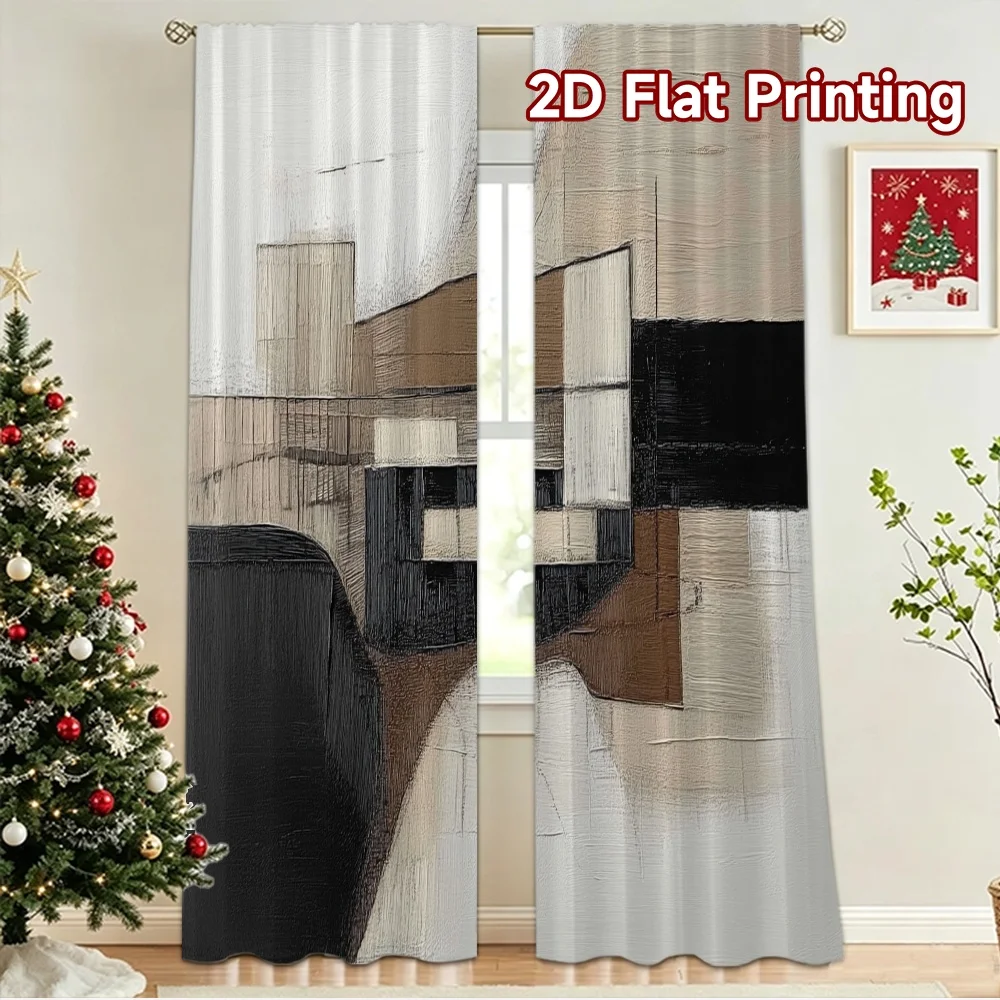 2D flat 2pcs Curtain Vintage drapes and curtains Urban Blocks Digitally printed polyester, colorfast Birthday Party for Art