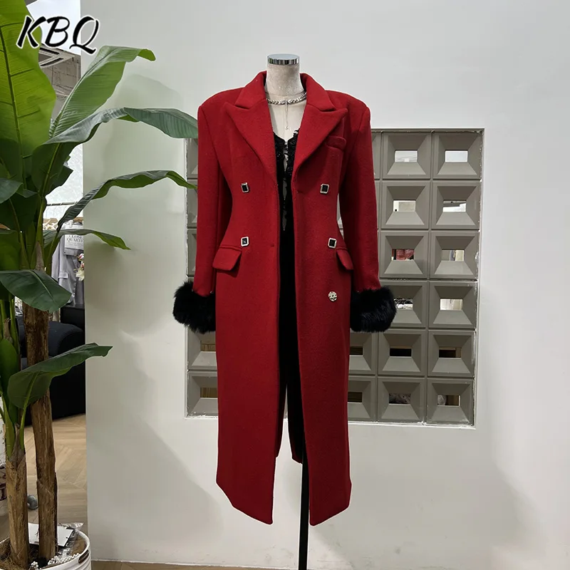

KBQ Solid Slimming Spliced Button Padded Coat for Women Lapel Long Sleeveless Patchwork Feather Tunic Coat Female Fashion Style