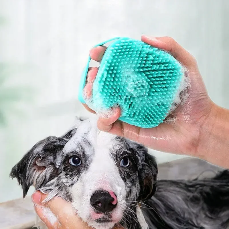 Pet Bath Brush with Hook Soft Silicone Scrub Brush Showers Pet Dog and Cat Bath Brushes for Massage and Bush Hair