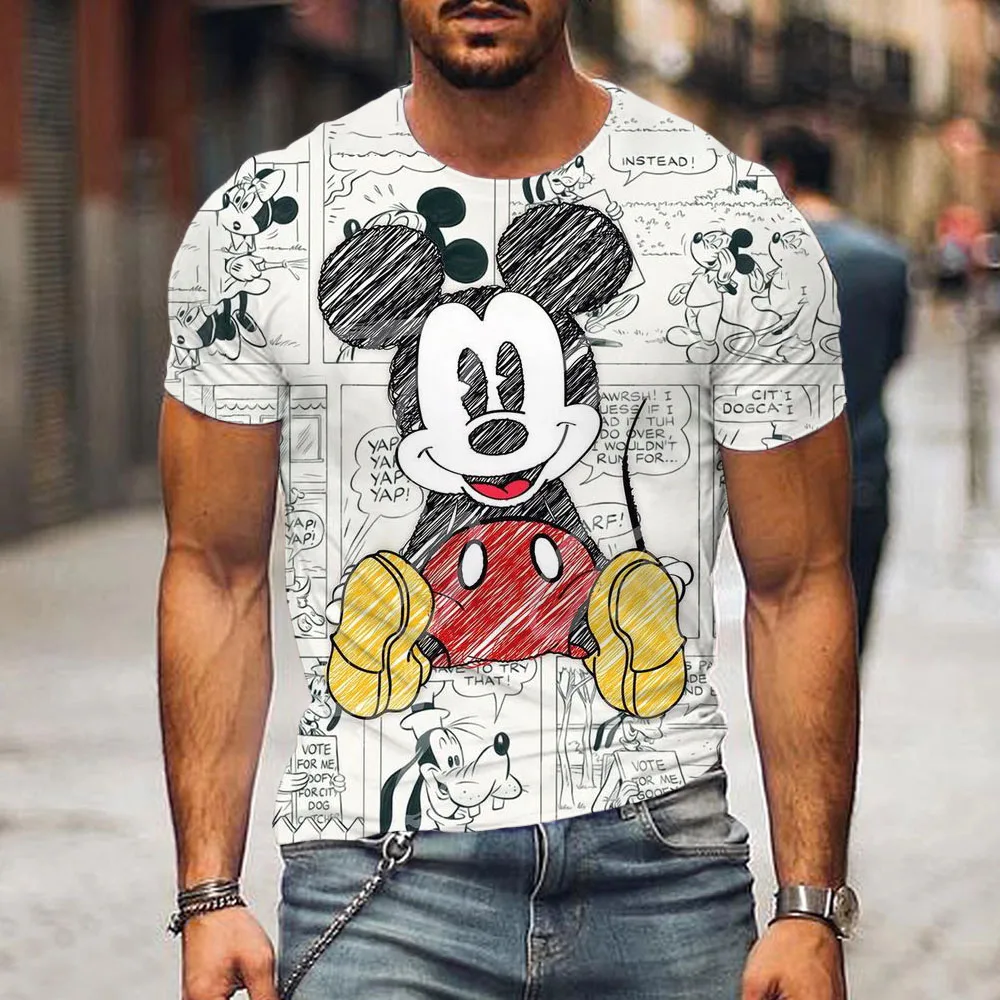 

Men's T-Shirt Disney Mickey Mouse Headphones Fashion Letters Tee Shirt Short Sleeve Cartoon T Shirt O Neck Clothing Big Size