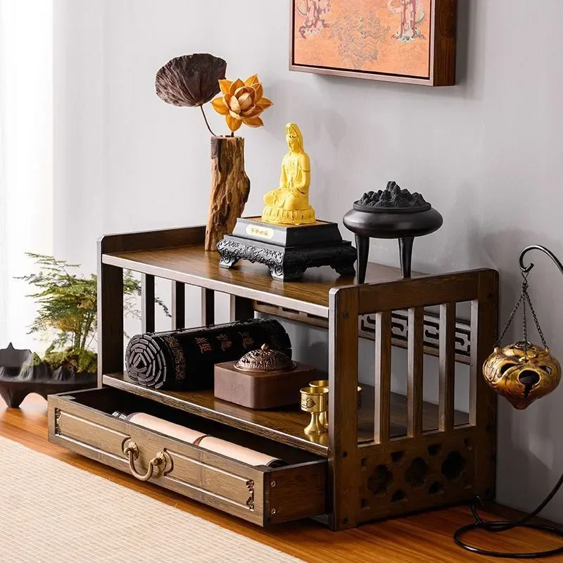 YAO Wooden Shrine Standing Cabinet Offering Table Household Buddha Base Elevating Bodhisattva Platform God of Wealth Frame