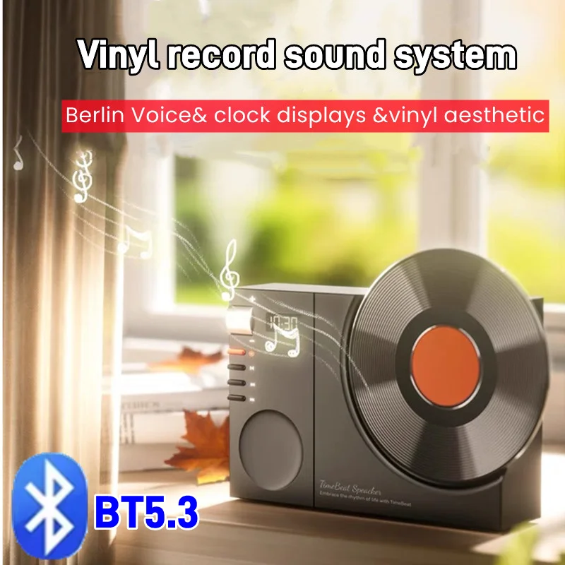 

Wireless Hight Hifi Sound Soundbar Mini Retro Bluetooth Speaker Vintage MP3 Music Box Clock Display with AUX Play Support TF Ca