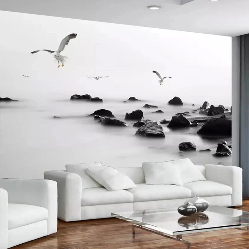 Custom 3D Wallpaper Black White Stone Modern Fashion Art Mural Seagull Living room sofa TV background wall bedroom restaurant 8d