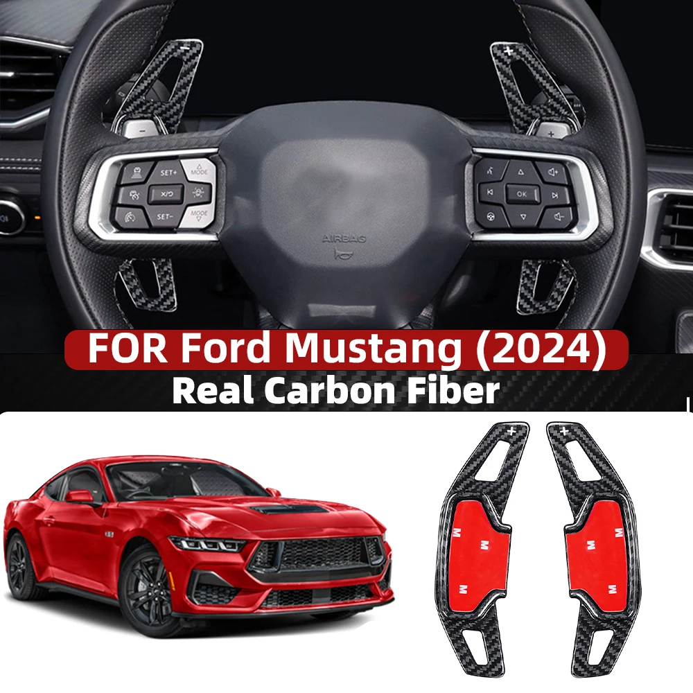 

Real Carbon Fiber Steering Wheel Shift Paddle Extension For Ford Mustang 2024 Red Black Car accessories Modifications