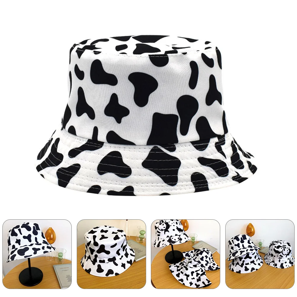

1Pcs Outdoor Cow Pattern Fisherman Bucket Hat Lightweight Breathable Sun Protection Hat for Women Girls Summer Vacation