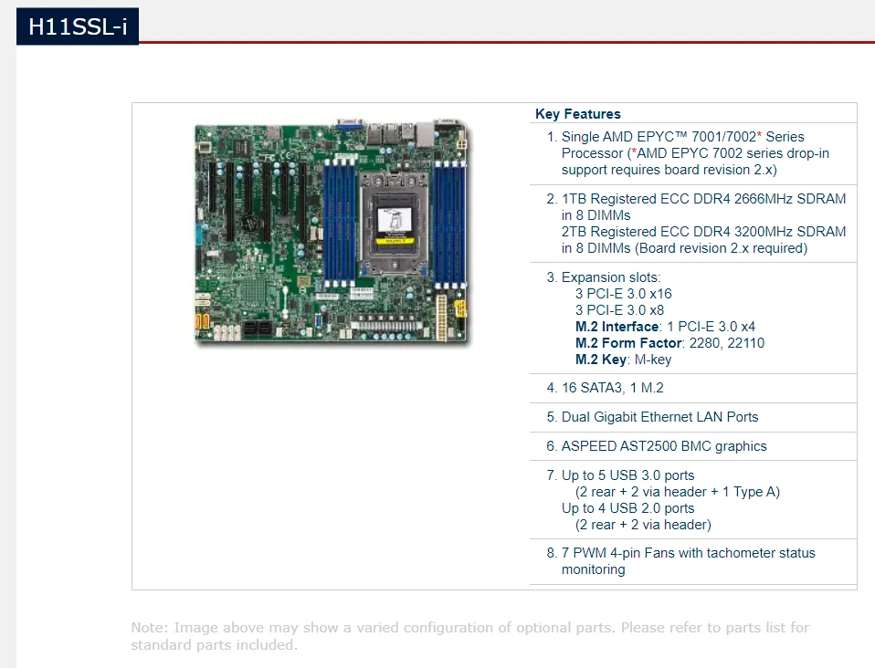 Used Supermicro H11SSL-i REV 2.0 for EPYC 7702P Roman single 64 core compatible 7551P Second Hand