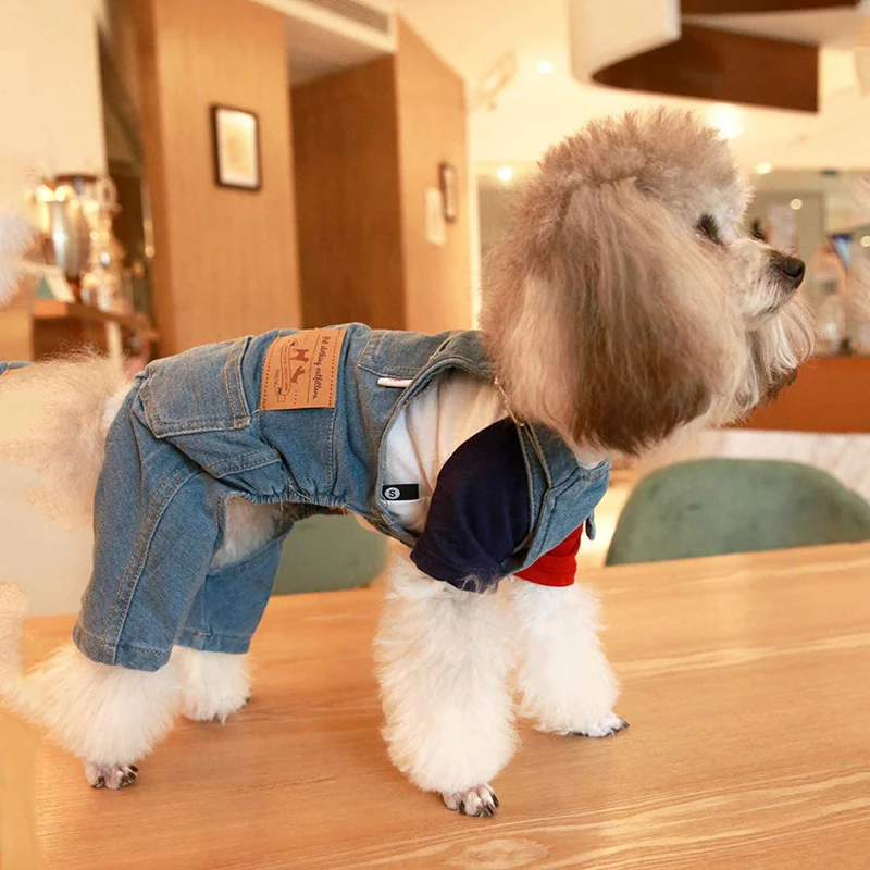 Korea Denim Jumpsuit for Dogs Blue Jeans Dog Overalls All Match Suit for Chihuahua Pitbull Romper Summer Dog Costume ropa perro