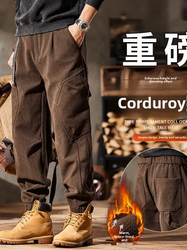 

Мужские вельветовые брюки American Sle Thi на флисовой подкладке, утепленные, осенне-зимние, в стиле Harlan, с манжетами, рабочие, повседневные