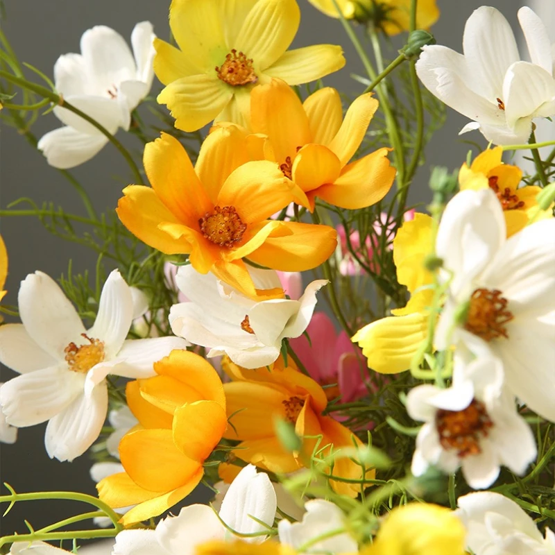 12 piezas de flores artificiales de seda de coreopsis de simulación, rama de coreopsis de 5 cabezas, flor blanca, planta decorativa para centros comerciales