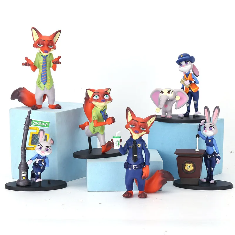 6pcs/Set Disney Zootopia Judy Rabbit Nick Fox Series Figurine Models Cute Cartoon Anime Figurine Accessories Gift 10-12cm