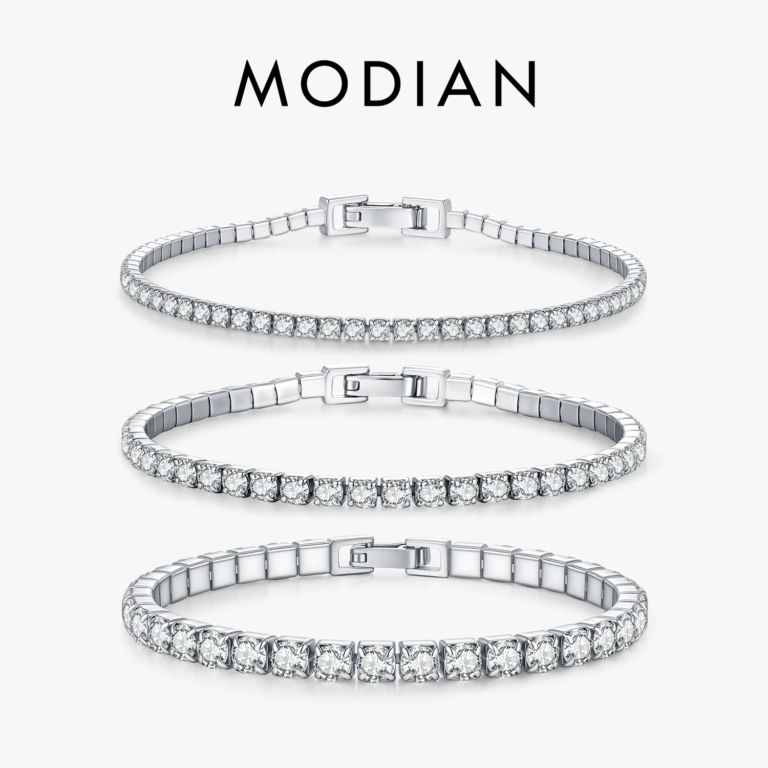 MODIAN 2MM 3MM 4MM Fashion Bracelets 925 Sterling Silver Luxury Round Clear CZ Thin Tennis Bracelet For Women Fine Jewelry Gifts