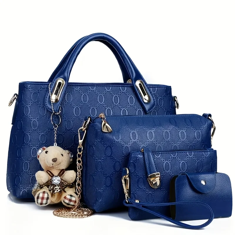 

4pcs Set of Fashionable Women'S Handbags with Cute Bear Charms, Perfect for Daily Commuting - Large Capacity Bags - 2025 New Style