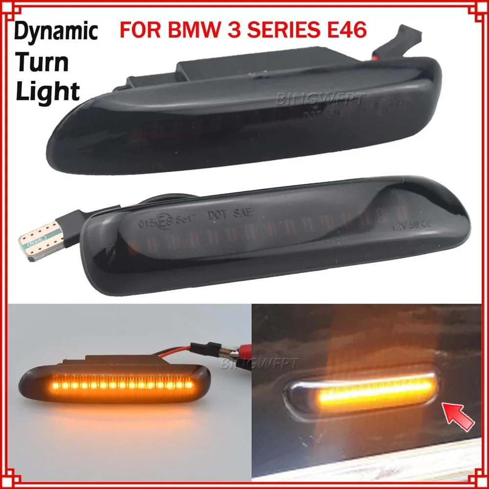 2PCS Side Marker Flowing Dynamic Blinker Lamp LED Turn Signal Light For BMW E46 3 Series Limo Coupe Compact Cabriolet Touring