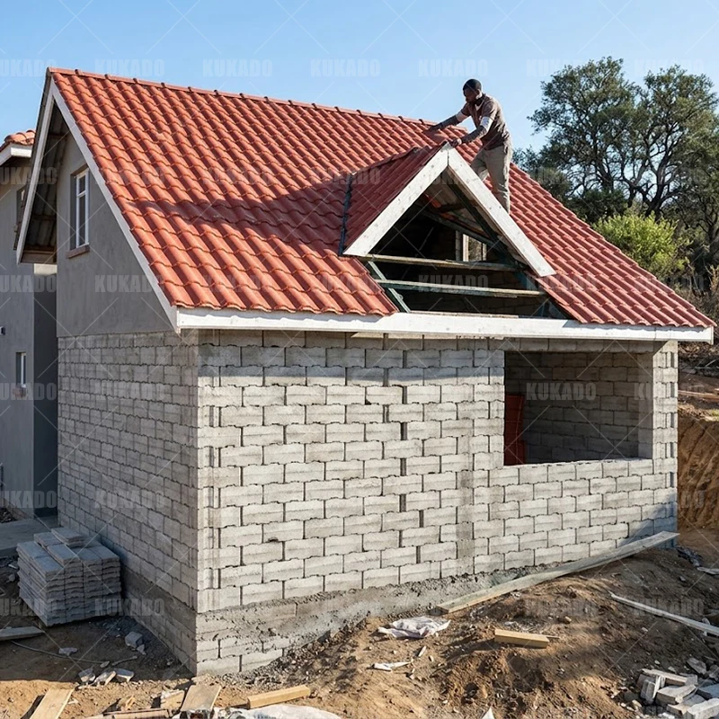 40 * 20 * 10cm hollow concrete interlocking block mold, durable plastic concrete wall structure, building brick decoration